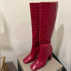 NEW Sam Edelman Elegant Red Croc-Embossed Knee-High Boots